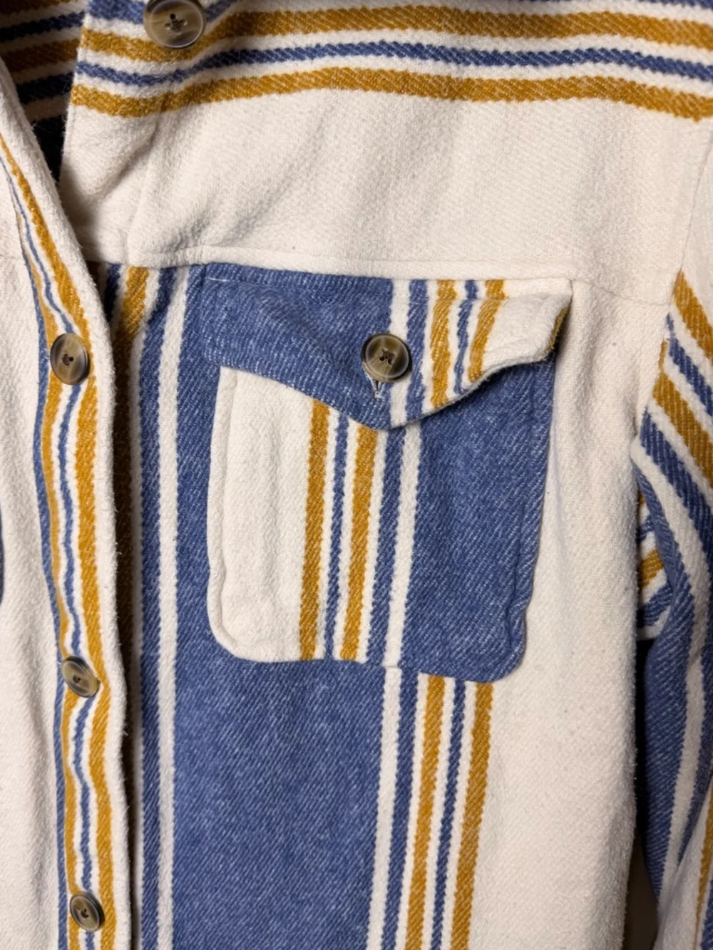 Aerie Oversized Flannel Shacket Jacket Cream Blue Stripe Cotton Size M - Picture 8 of 13